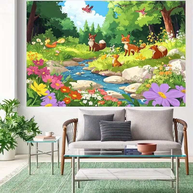 2D Spring Forest Animals Backdrop for Woodland & Nursery Events