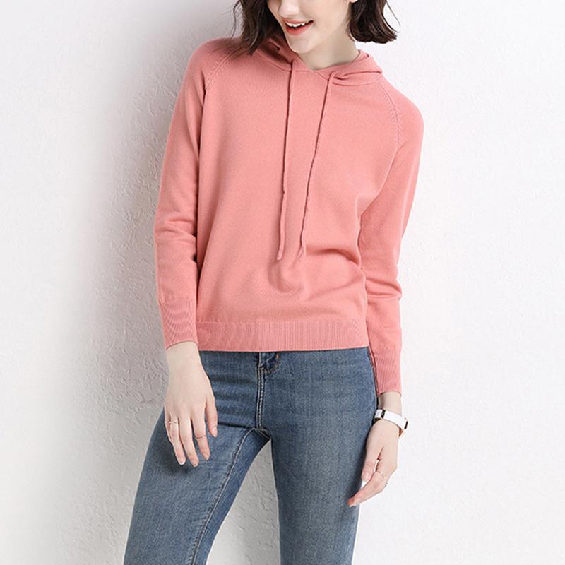 Women's Hooded Sweatshirt Slim Fashion Long Sleeve Top Solid Color Pullover