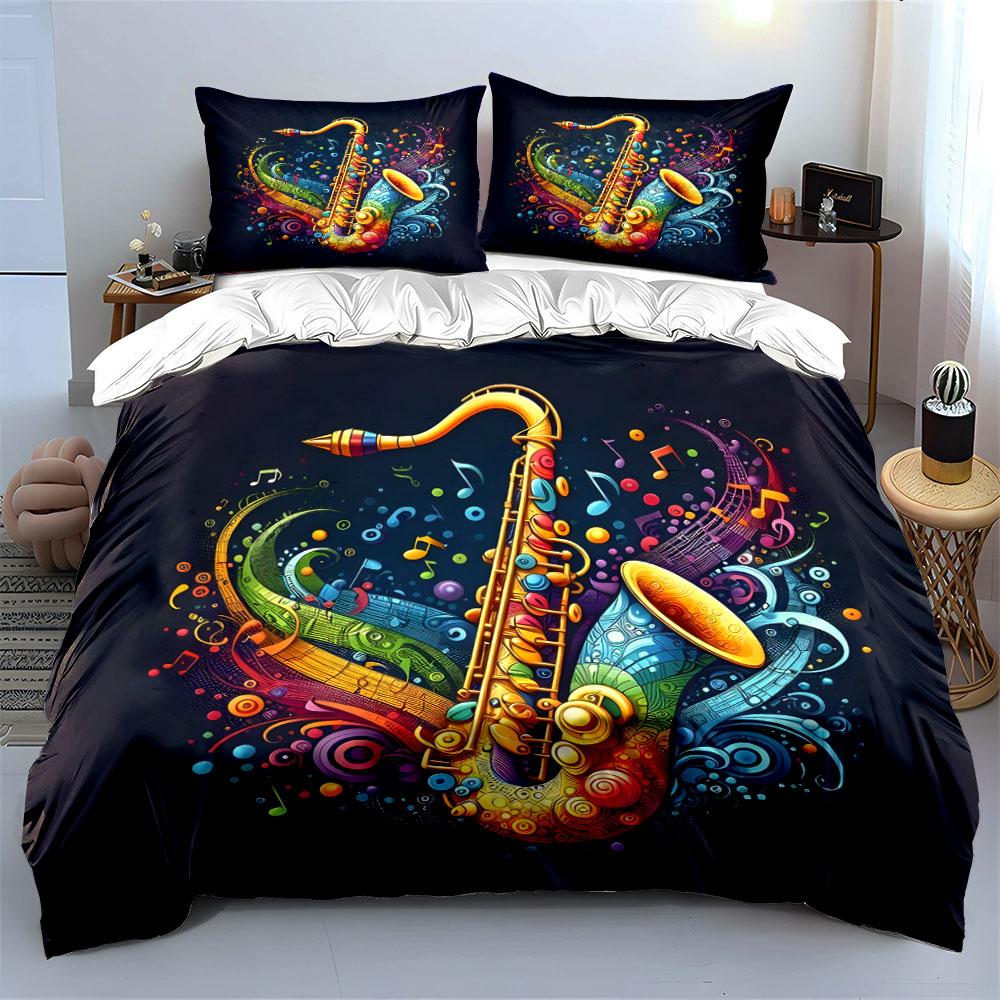 Colorful Saxophone Music Artwork Set Multiple Sizes Kid'S And Adults' Bedroom Exquisite 3Pc Bedding Set, Gift