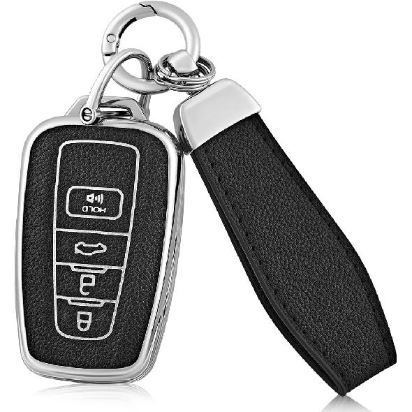 for Toyota Key Fob Cover with Keychain,Premium Soft TPU and Leather Key Case Protector Compatible with2018-2024 RAV4 Camry (Brown) чёрный
