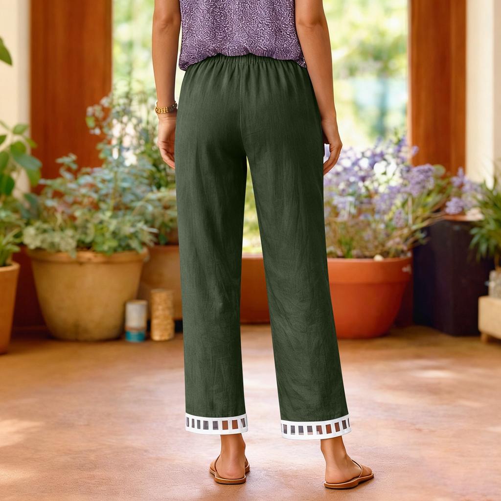 Women's Fashion Color Pocket Elastic Waist Versatile Cotton Lace Casual Sports Pants