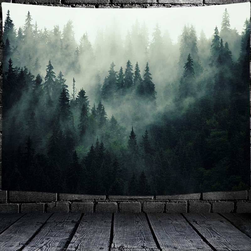 VIKAMA Serene Foggy Forest Tapestry Trendy Wall Accent For Bedroom Live Stream Room Decor Bohemian Style Home Decor Cloth