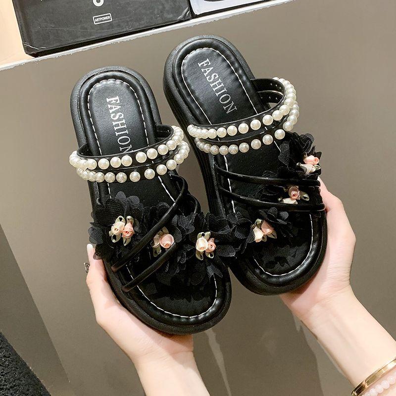 Fashion Pearl Flowers Platform Open Toe Sandals for Women Summer Anti Slip Hot Sales 2025 Comfortable Luxury High Quality Woman Shoes