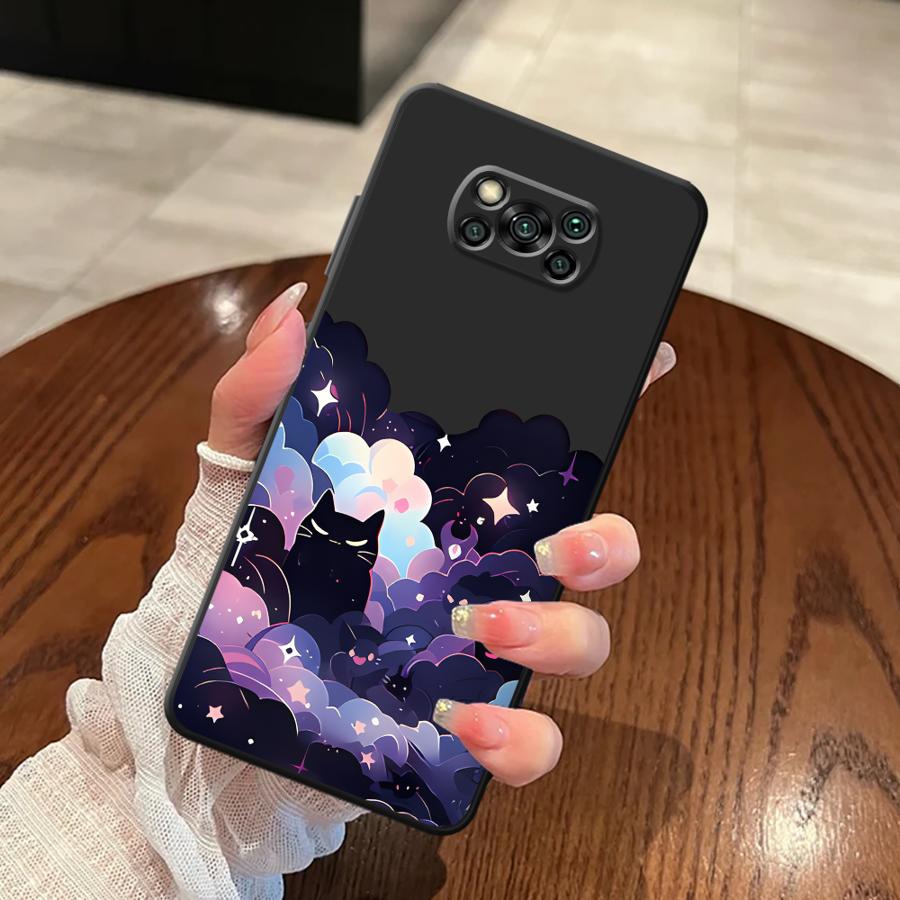 Schwarze Katze Sternennacht Hülle Handyhülle Case für Xiaomi Poco F8 F1 M5 C75 M3 M4 M7 Pro C50 X3 X4 X5 X7 Pro F3 C61 C71