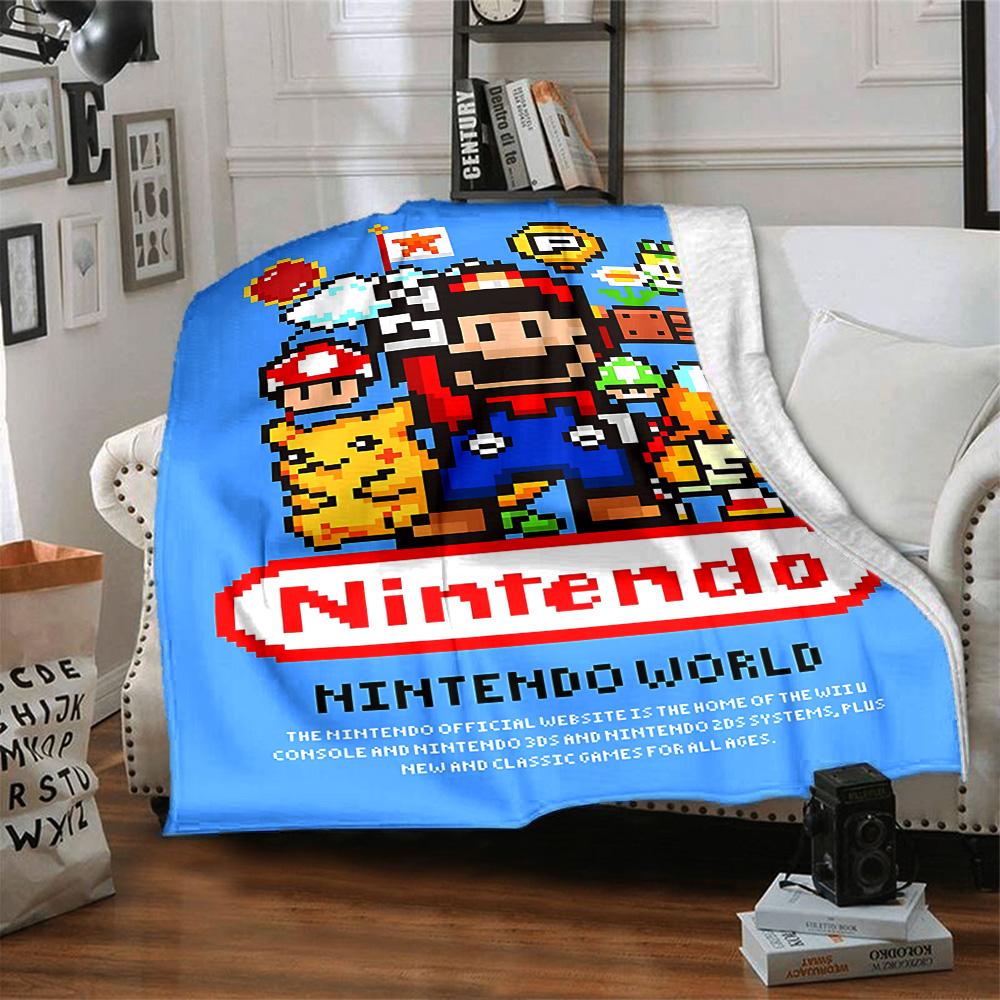 Mario Friends Pixel Art Flannel Blanket Super Soft Warm Cozy Blanket For Sofa Bed Office Travel Allseason Home Decor Gift