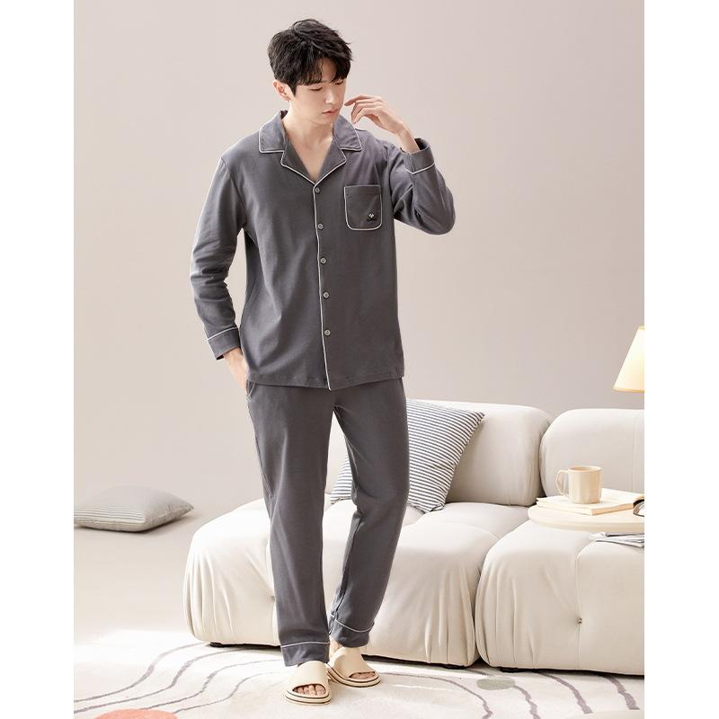 Set Pijama Bumbac Bărbați la Modă Imprimeu Haine de Casă Mâneci Lungi Articole de Noapte Bărbați Cardigan Haine de Lounge Pijama Hombre
