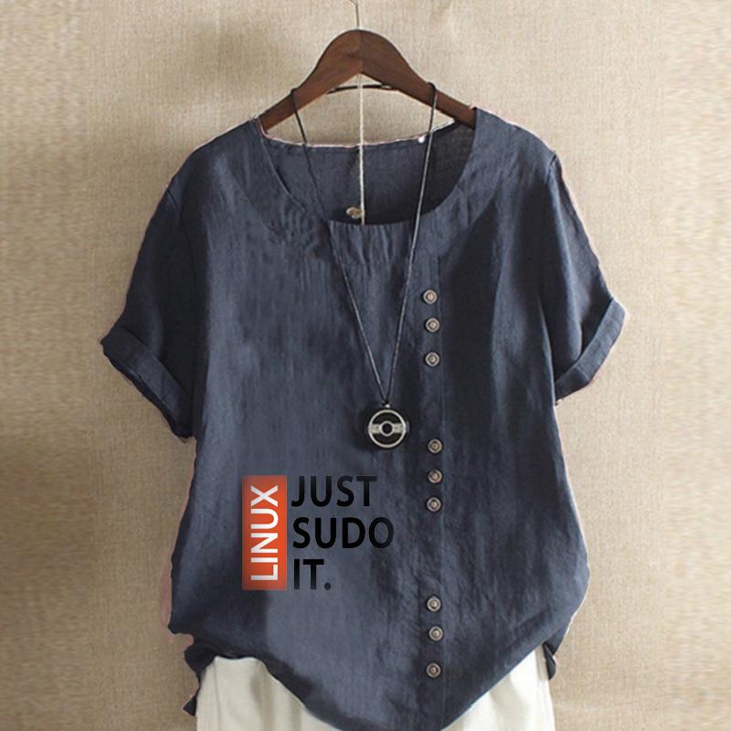 Women's Fashion Round Neck Short Sleeve T-shirt Casual Cotton Linen Graphic Shirt Leisure Loose English Letter Prined Summer Blouse Tops Plus Size