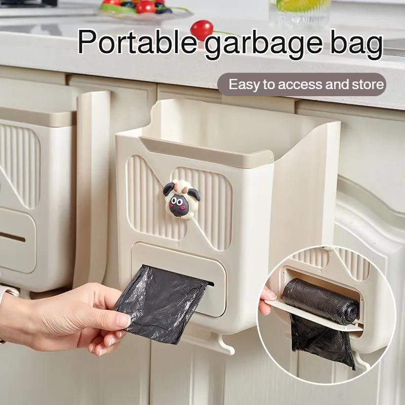Household collapsible garbage bin cabinet doorKitchen punch-free trash can cabinet door wall-mounted household trash basket