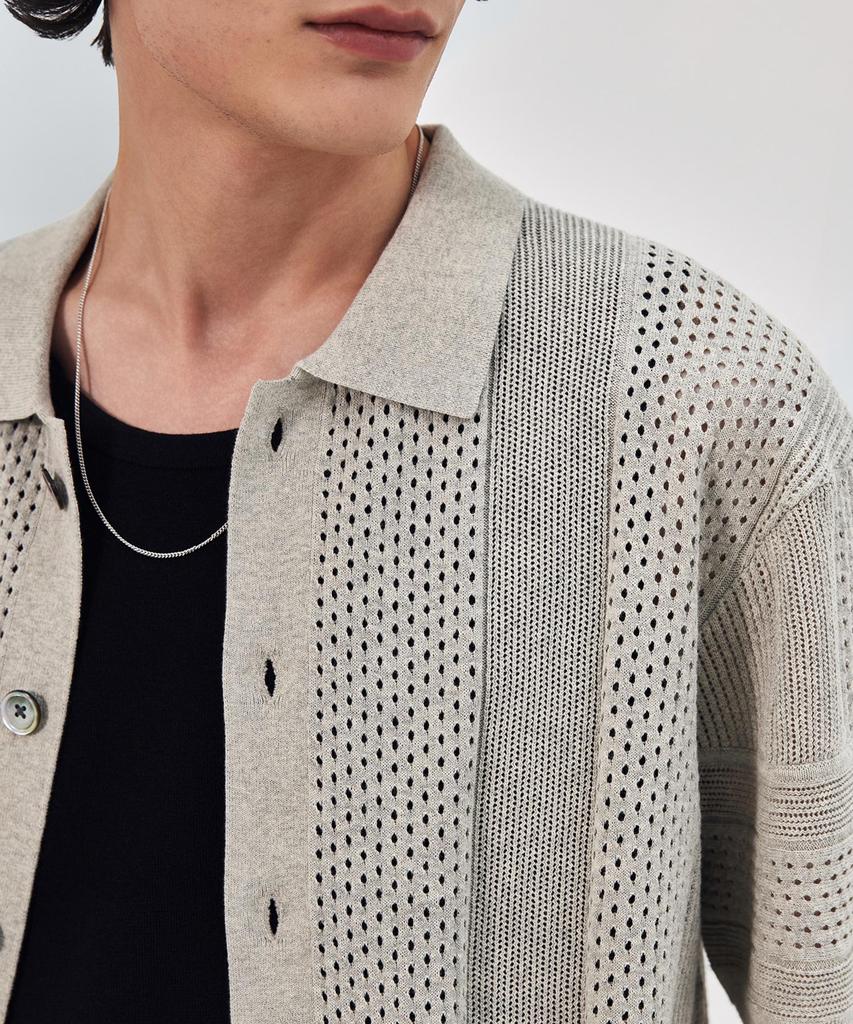 Theknitcompany Orea Scallop Polo Cardigan - Cannoli Cream