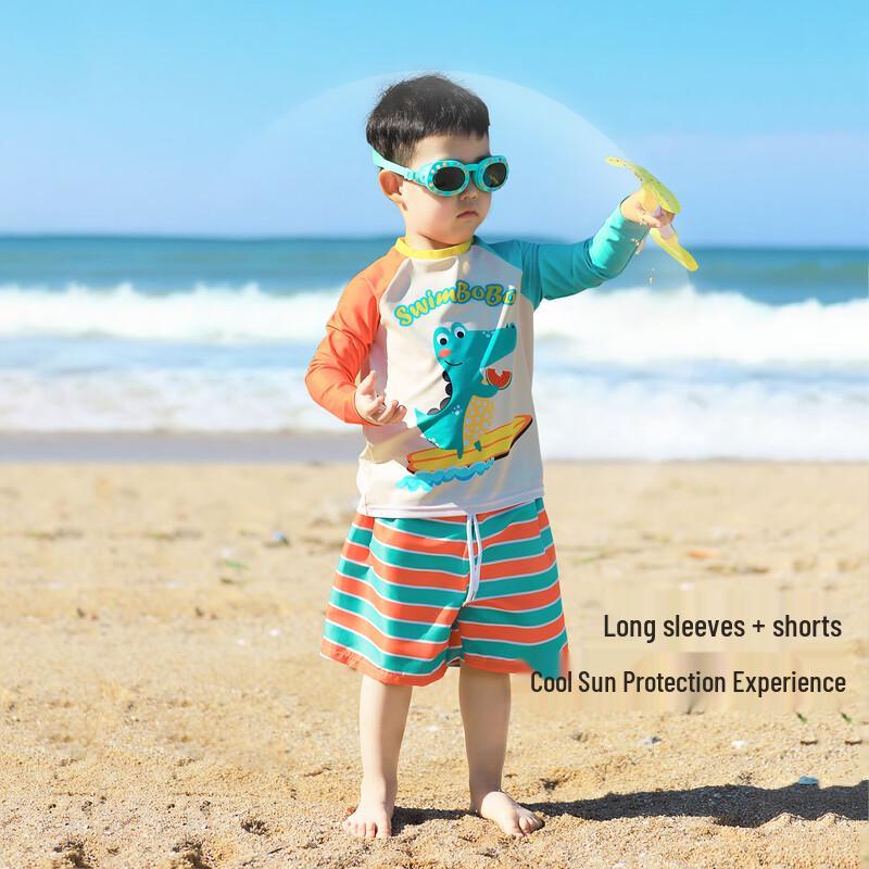 Swimbobo Boys Cartoon Crocodile Two-Piece Long Sleeve Swimsuit 130