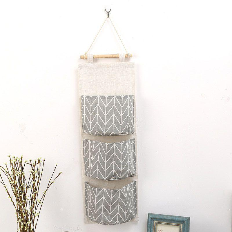 Elegant Space-saving Hanging Storage Bag With Durable Cotton Linen And 3 Pockets For Sundries