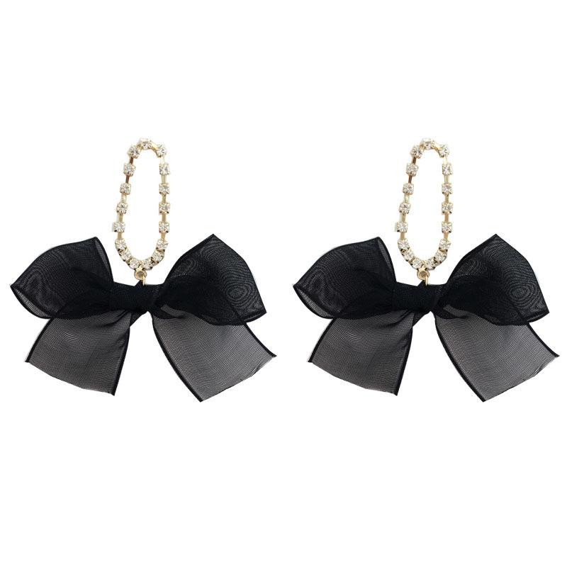 Retro Black Mesh Bow Earrings S Silver Needle Niche Personality Earrings Femininity Trend Earrings