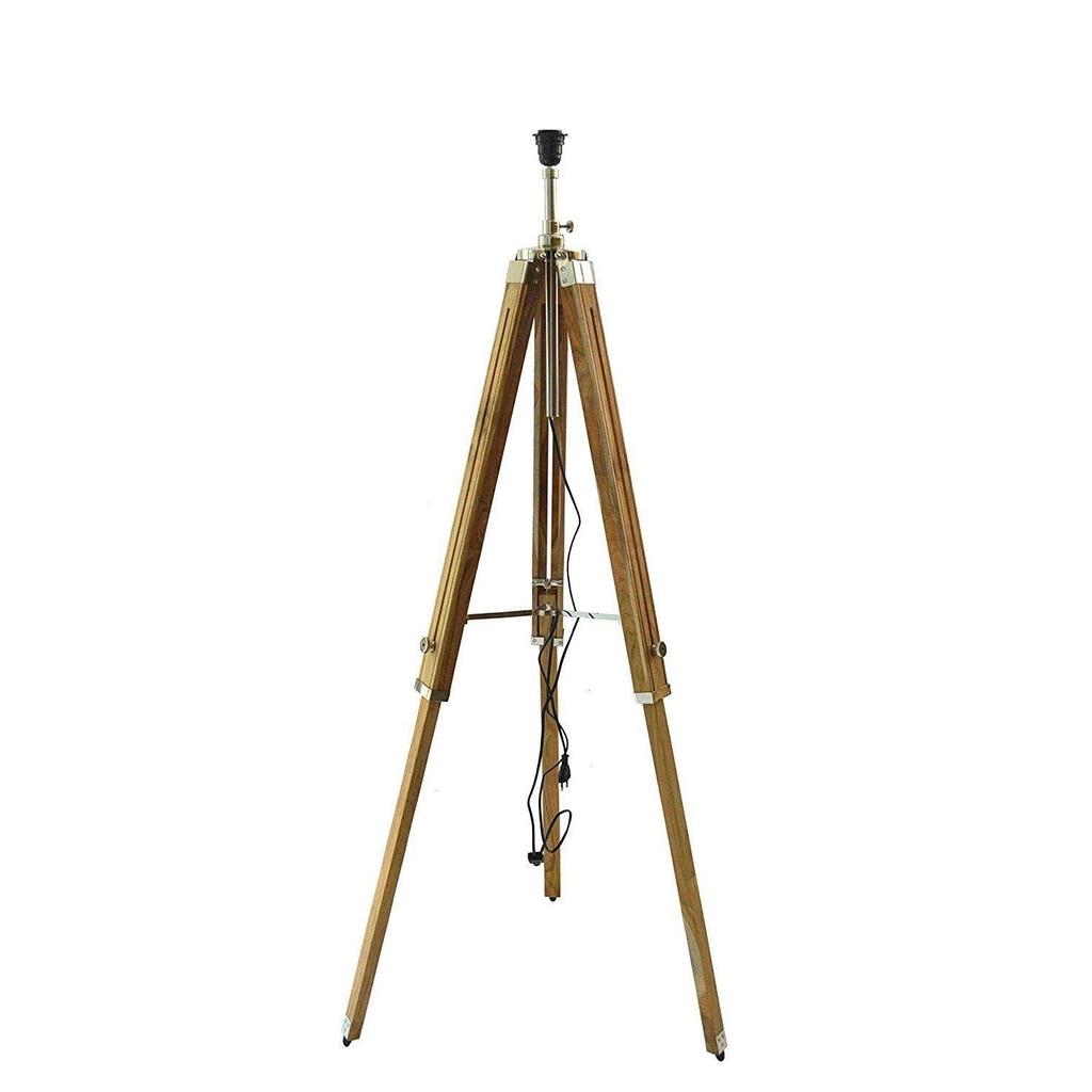Vintage Brass & Wooden Tripod Floor Lamp with Shade & Bulb – Elegant Antique Home Décor Gift for Lovers, Friends & Family