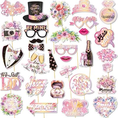Pink Photo Props Photobooth Just Merried Funny Glasses DIY Photo Booth Props Wedding Decorations