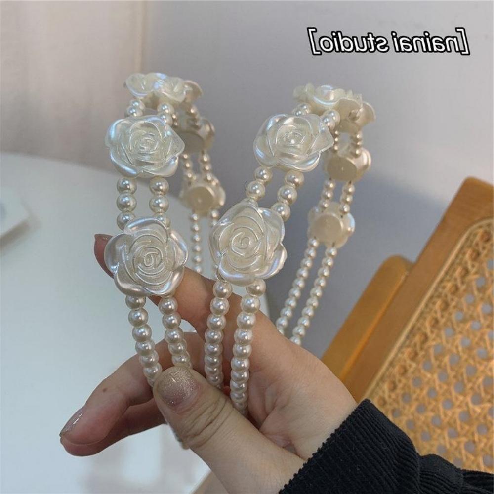 2-Pack Double-Layer Pearl Rose Headband, French Romantic Style, Suitable for Bridal Look / Date Outfit / Daily Commute