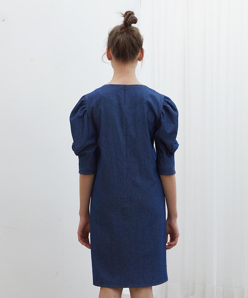 Near And Dear Puff Sleeve Denim Dress Blue