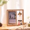 6-Inch Modern Double-Sided Rotating Wooden Photo Frame & Album with Wood Carving Ornament
