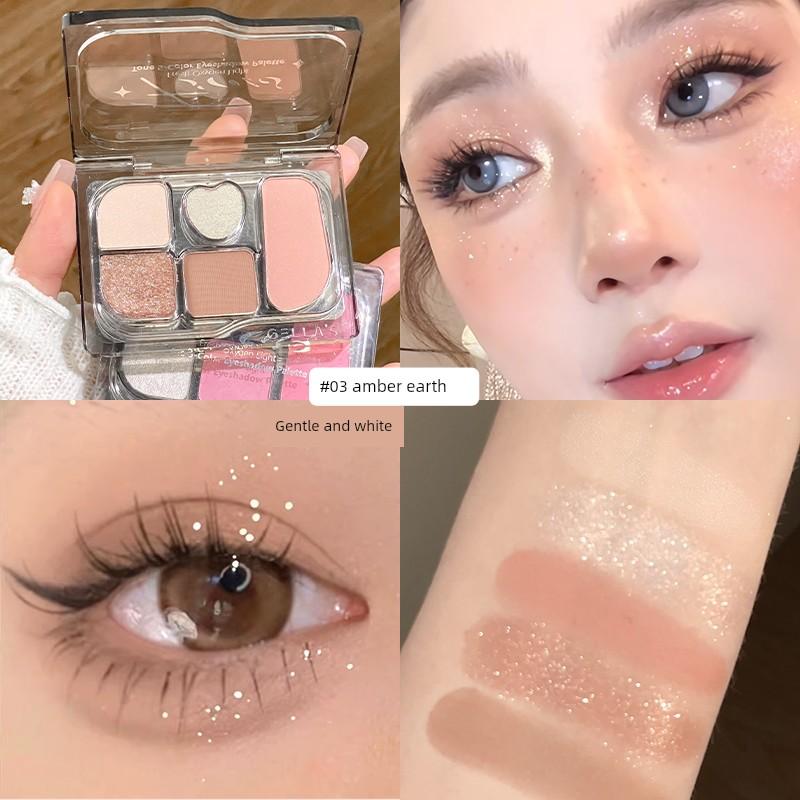 Gellas Five-Color Eye Shadow Plate Daily Light Makeup Matte Blush Pearlescent Highlight Flash Chameleon Nature Crouching Silkworm Plate