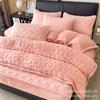 Winter 3D Carved Tafu Velvet4-Pcs Set, Mattress Padded Non-Slip Bedspread Thickened Solid Color Milk Velvet 3-Pcs Set