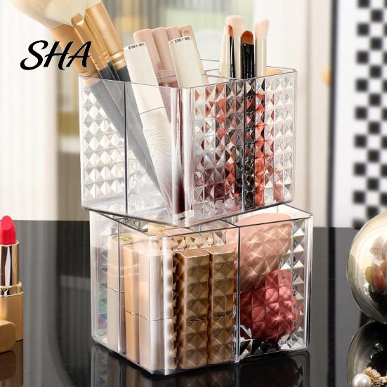Clear Cosmetic Storage Box Transparent Acrylic Makeup Brush Organizer, Multi-Compartment Bin, Modern Dressing Table Case Style Display for Lip