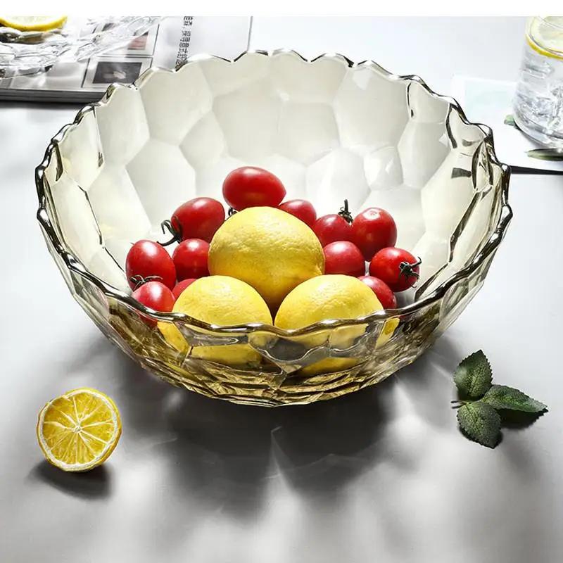 Transparent Glass Fruit Plate Snack Basket Modern Living Room Coffee Table Home Crystal