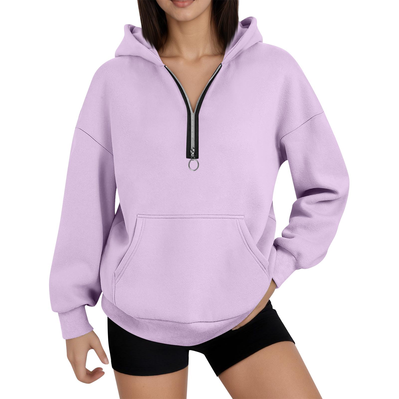 

Женская мода, женский легкий пуловер с длинными рукавами и карманами, толстовка с капюшоном в стиле консервативного стиля M фиолетовый