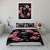 Skull and Pink Roses Design Bedding Duvet Cover Set  (1*Duvet Cover 2*Pillowcases, Without Duvet Insert)