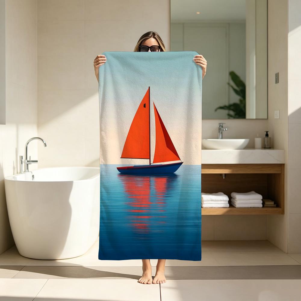 Mi nimal Sailboat Ocean Towel ultra-fine fiber quick drying absorbent bath towel, outdoor swimming sports towel