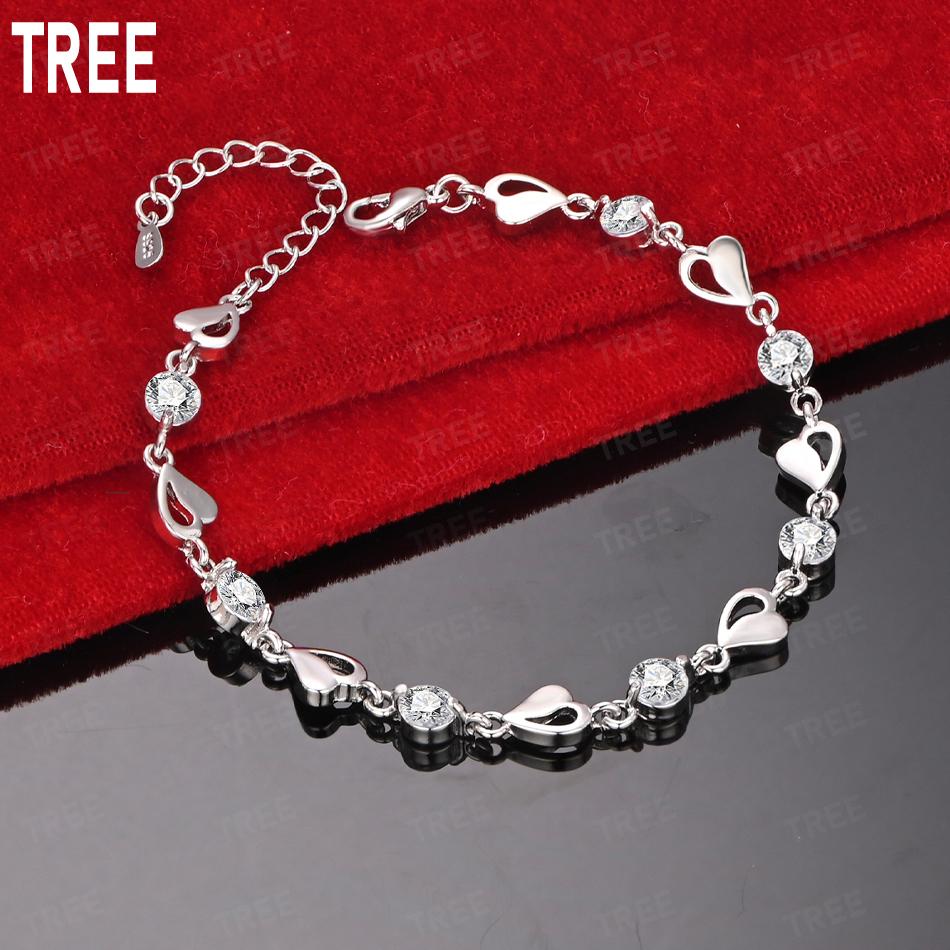 Exquisite 925 Sterling Silver AAA Zircon Heart Bracelet - Fashionable Gift Jewelry 20cm