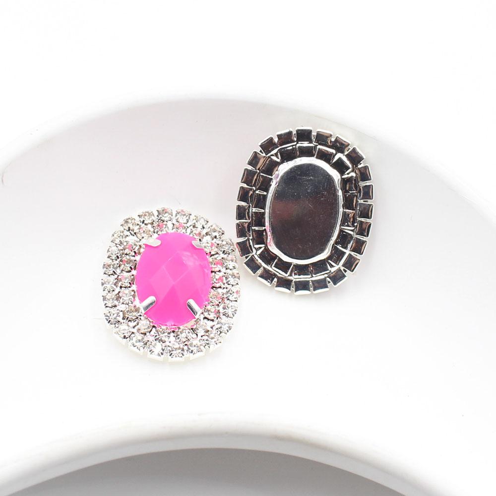 10 pieces of 23 * 28mm double row oval flat crystal four hole sewn rhinestone buttons DIY clothing hair clip decoration accessor