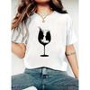 European Sizes Women's Black Graphic Print T-Shirt - High-Stretch Breathable Fabric, Round Neck Short Sleeve with Cartoon Wine