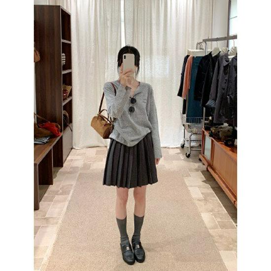 Korean Style Woolen Pleated Mini Skirt, Women's Elastic High Waist A-line, Hip-Hugging Skirt for Autumn