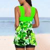 Damen Neckholder-Bikini-Tankini-Badeanzug, grüner Badeanzug mit Blumendruck