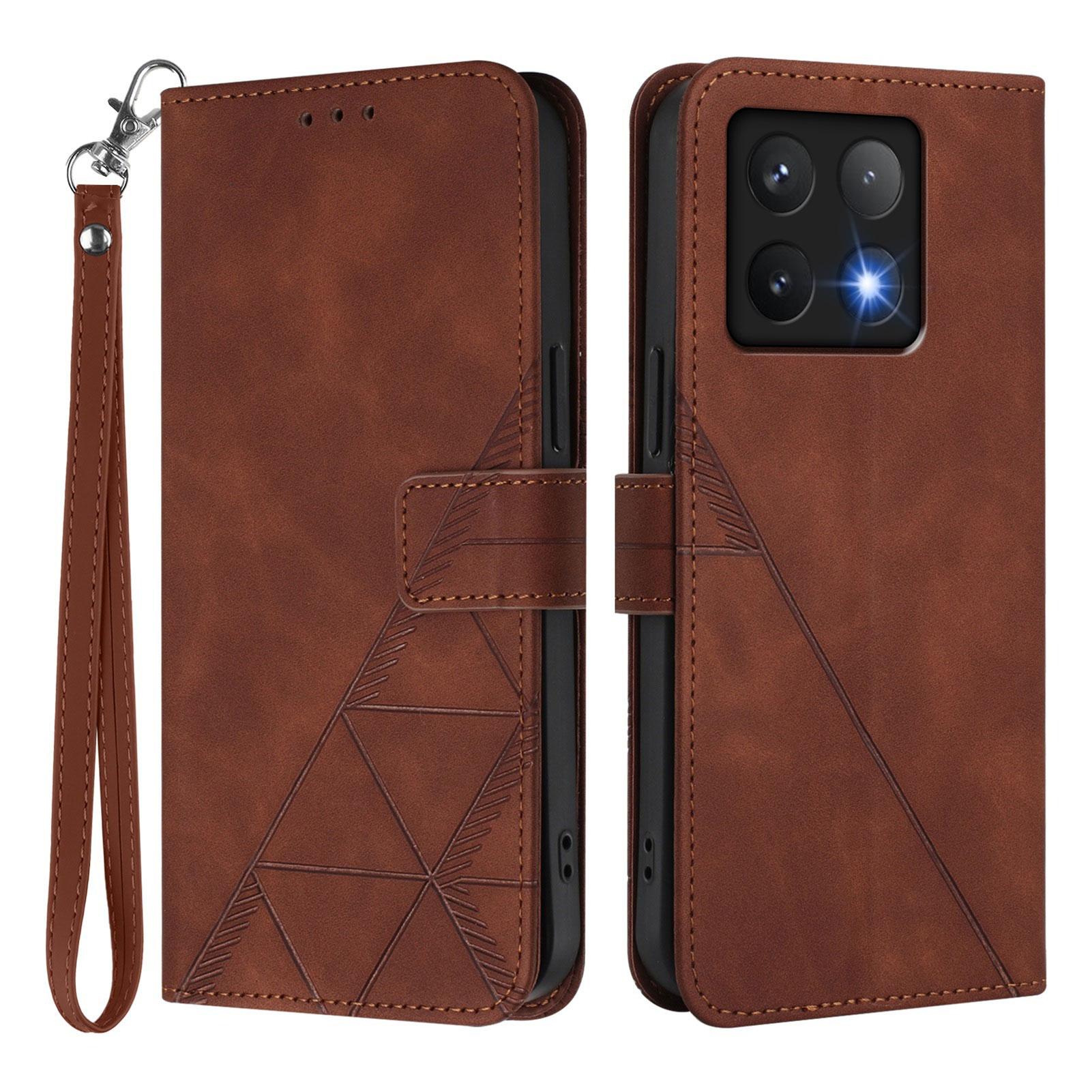 

For Xiaomi 14T Leather Case with Hand Strap Wallet Stand Phone Cover Brown