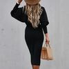 O-Neck Waist Tight Bodycorn Dress High Waist Elegant Long Lantern Sleeve Office Dress Female Clothing