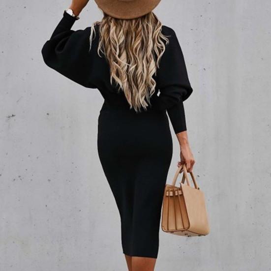 O-Neck Waist Tight Bodycorn Dress High Waist Elegant Long Lantern Sleeve Office Dress Female Clothing