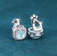 Wish platinum super flash square full of diamonds and large zircon ear clips, simple and small temperament