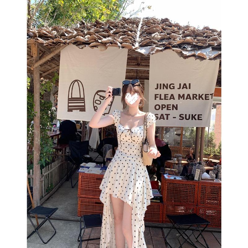 

New, Holiday Love Irregular Skirt Printed Dress Design Sense Halter Dress Women S белый