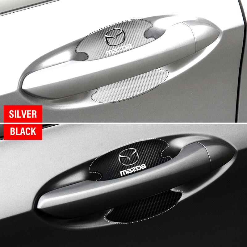 4PCS Car Door Handle Protection Sticker Emblem Car Decoration Styling For Mazda 3 7 8 Atenza Axela 5 6 323 500 RX7 RX8 CX9 CX30 CX7 CX6 CX5