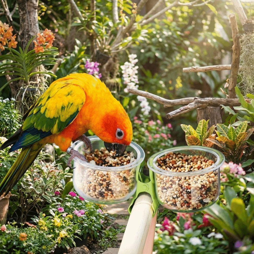 Pet Supplies Transparent Bird Cage Feeder With Clip Wear-resistant Feeder Cup Non-slip Feeding Basin Parrot Food Bowl Parrot