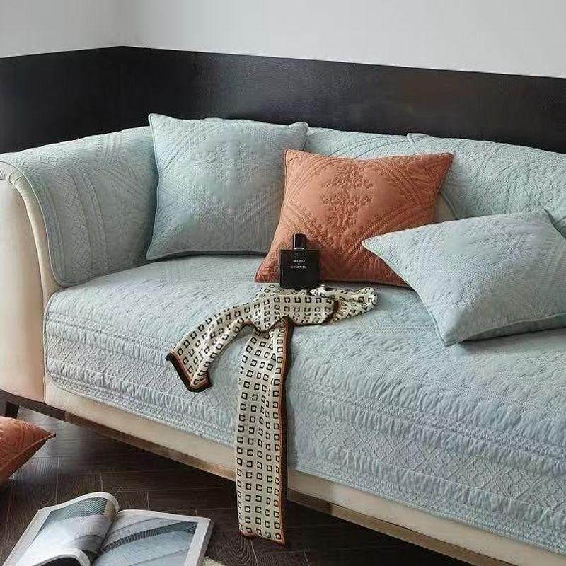 

Хлопковая вышитая подушка для дивана Ретро Круглый год Нейтральная Нескользящая Простая Ткань Однотонная Подушка Чехол на диван Накидка Embroider-light blue 70 * 70cm