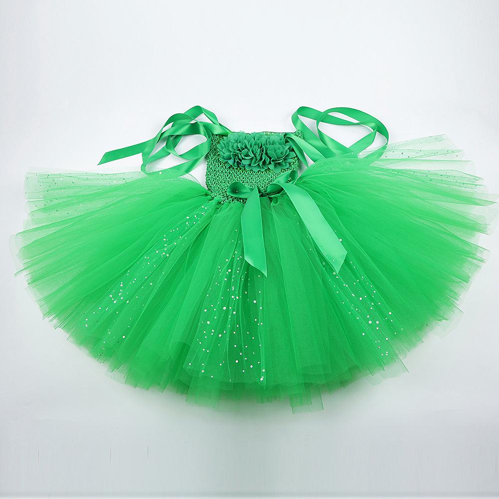 Girls' Green Sequin Tinkerbell Fairy Dress with Puffy Skirt