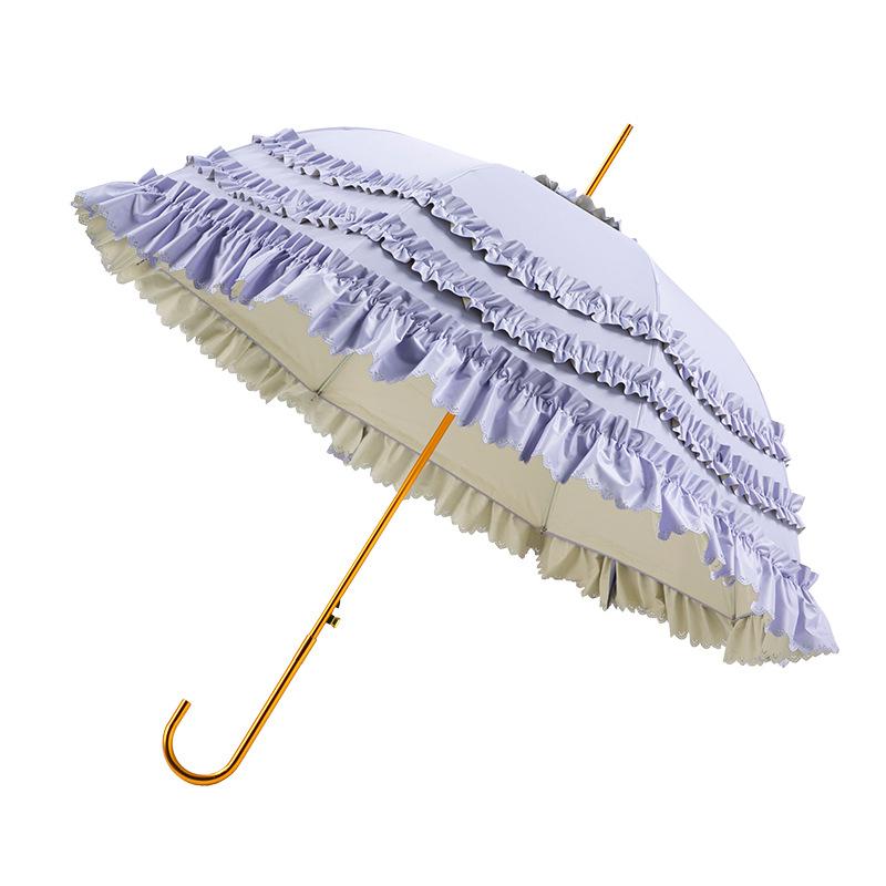 Full blackout loilta color glue sunscreen umbrella princess umbrella skirt lace lace full blackout Lolita long handle umbrella woman