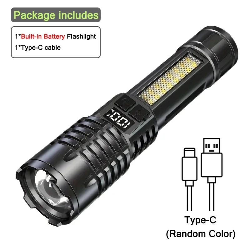 KDULIT Super Bright LED Flashlight USB Rechargeable Hand Light with COB Side Torch Powerful Lantern for Outdoor Camping Fishing