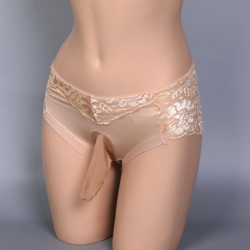 Large Size Lace Sissy Pouch Panties Men Bullet Separation Physiology Underwear Elephant Nose Briefs Feminization Gays Lingerie