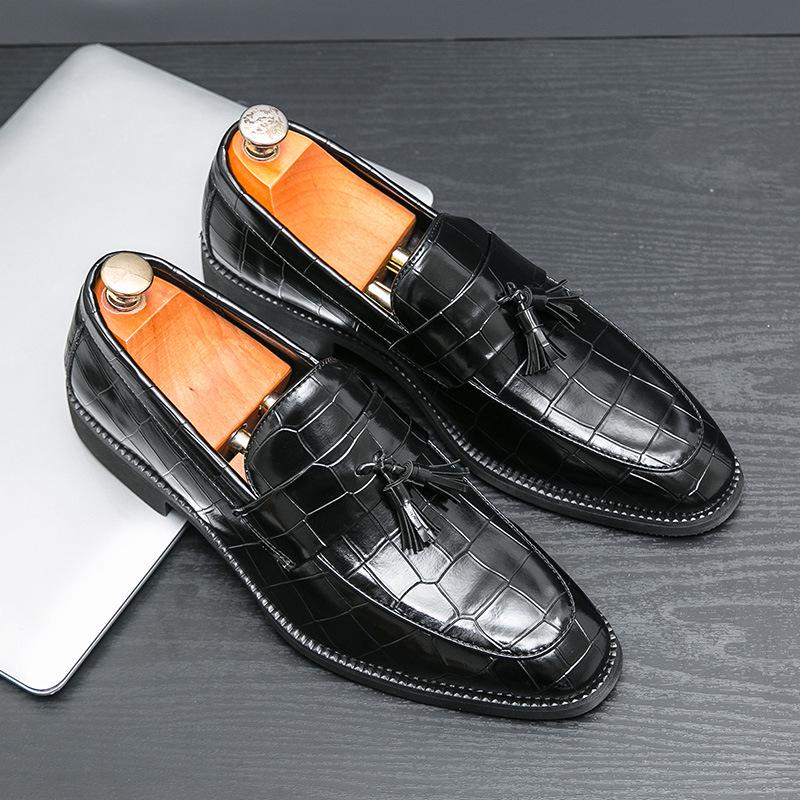 Men's Embossed Leather Tassel Loafers - Korean/British Style, Formal & Casual, Plus Sizes, Perfect for Weddings