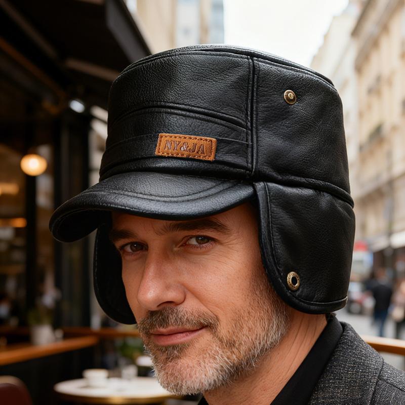 Middle-Aged and Elderly Hat Men's Winter Warm Father Grandfather Leather Hat Velvet Old Man Ear Protection Flat Cap