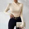 Dames Herfst- en Winter Tanktops met A-halslijn Slim Fit Veelzijdig Geplooid T-shirt Sexy Cross Dames Crop Tops Streetwear