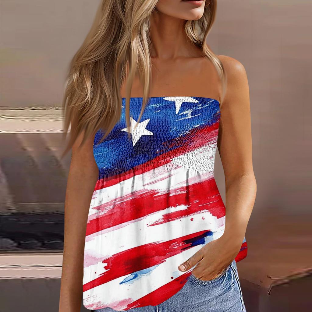 Tube Tops For Women,Cute Sexy Off Shoulder Print Sleeveless T-Shirt