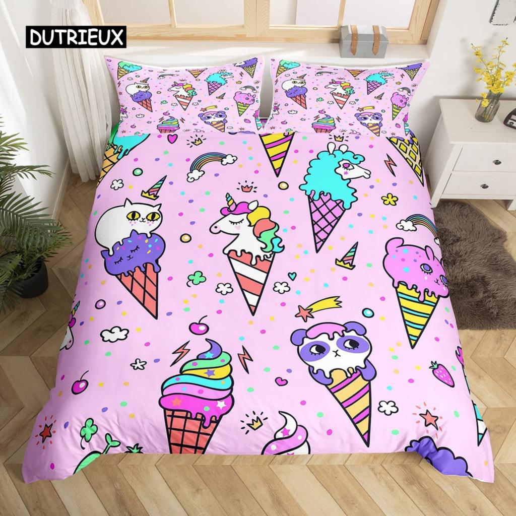 Szivárványos egyszarvú paplanhuzat Aranyos álmodozó lótakaró huzat Rajzfilm Kis egyszarvú ágyneműhuzat iker lánynak tini Kawaii ajándékok